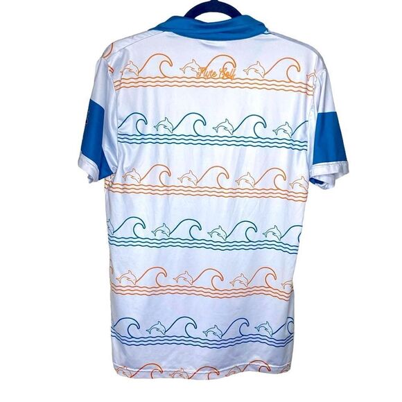 Flyte Golf Sz Sm White Dolphin Waves Sweat Resistance Wicking Dri Fit Golf Polo - Picture 2 of 4